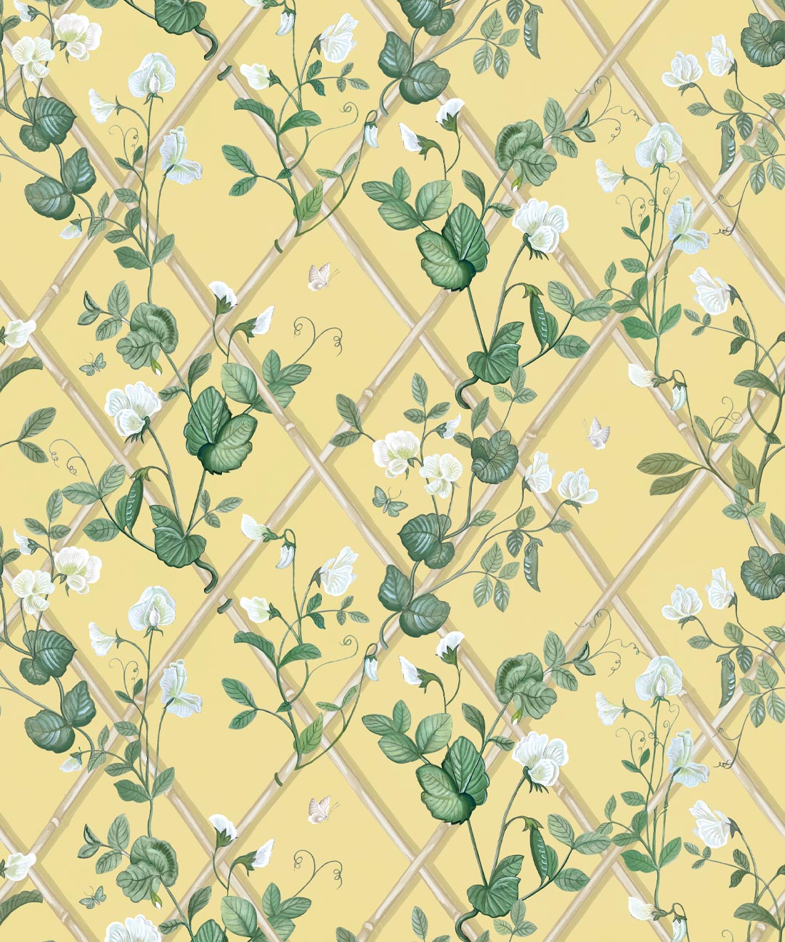 Petite Climbing Sweet Pea Wallpaper, Rattan & Cane