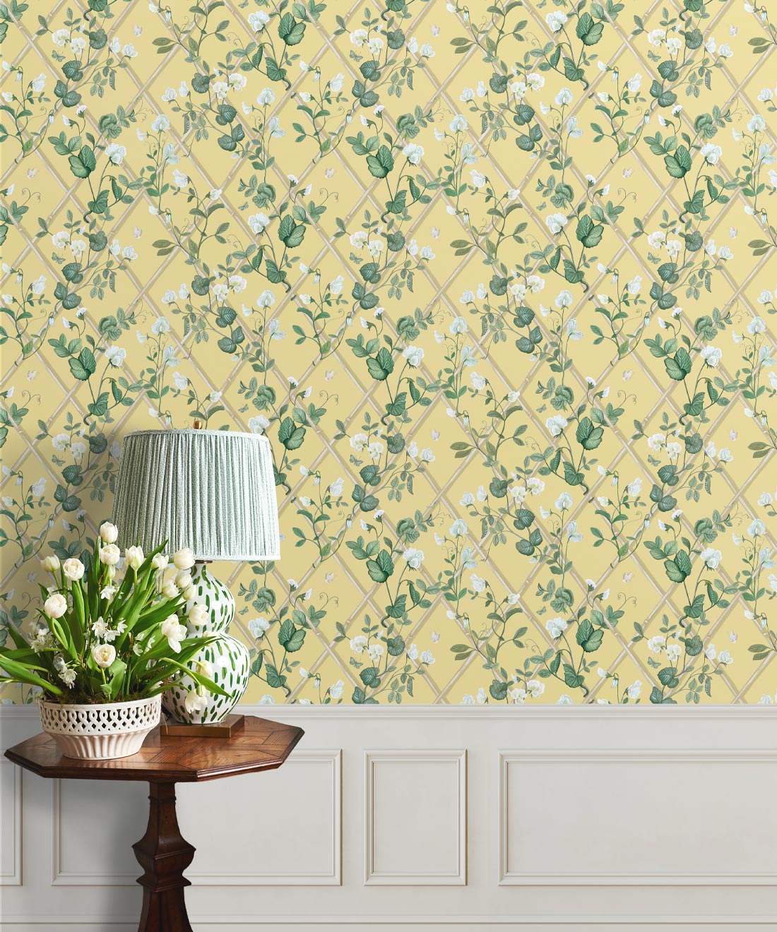 Petite Climbing Sweet Pea Wallpaper, Rattan & Cane