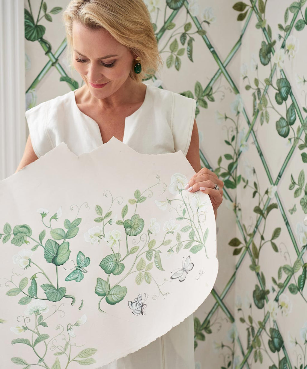 Grande Climbing Sweet Pea Wallpaper, Irish Linen