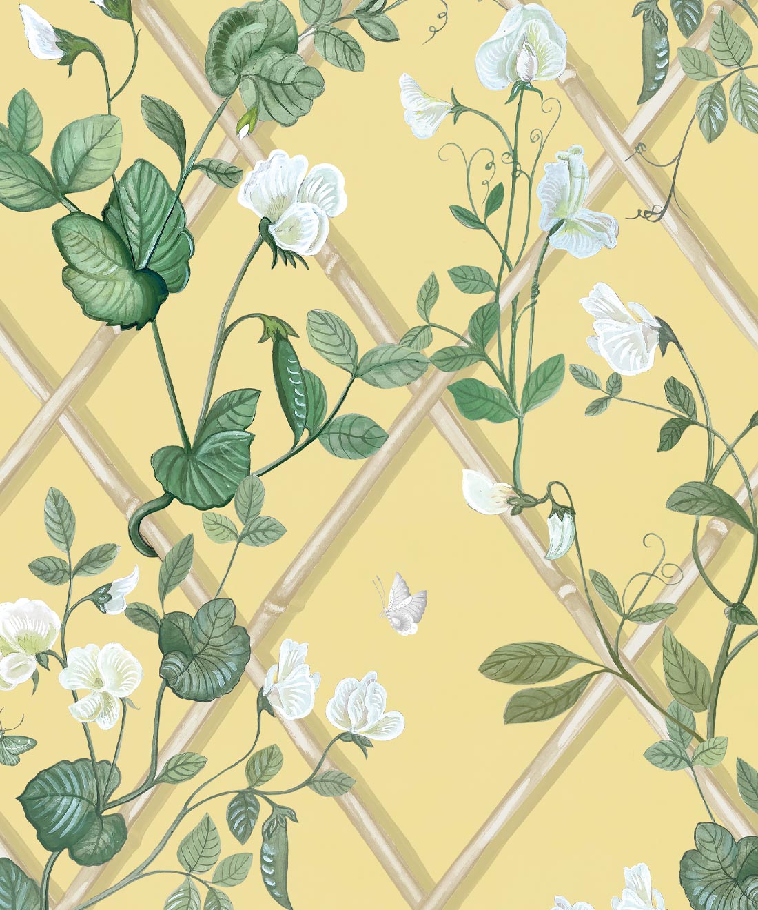 Grande Climbing Sweet Pea Wallpaper, Rattan & Cane