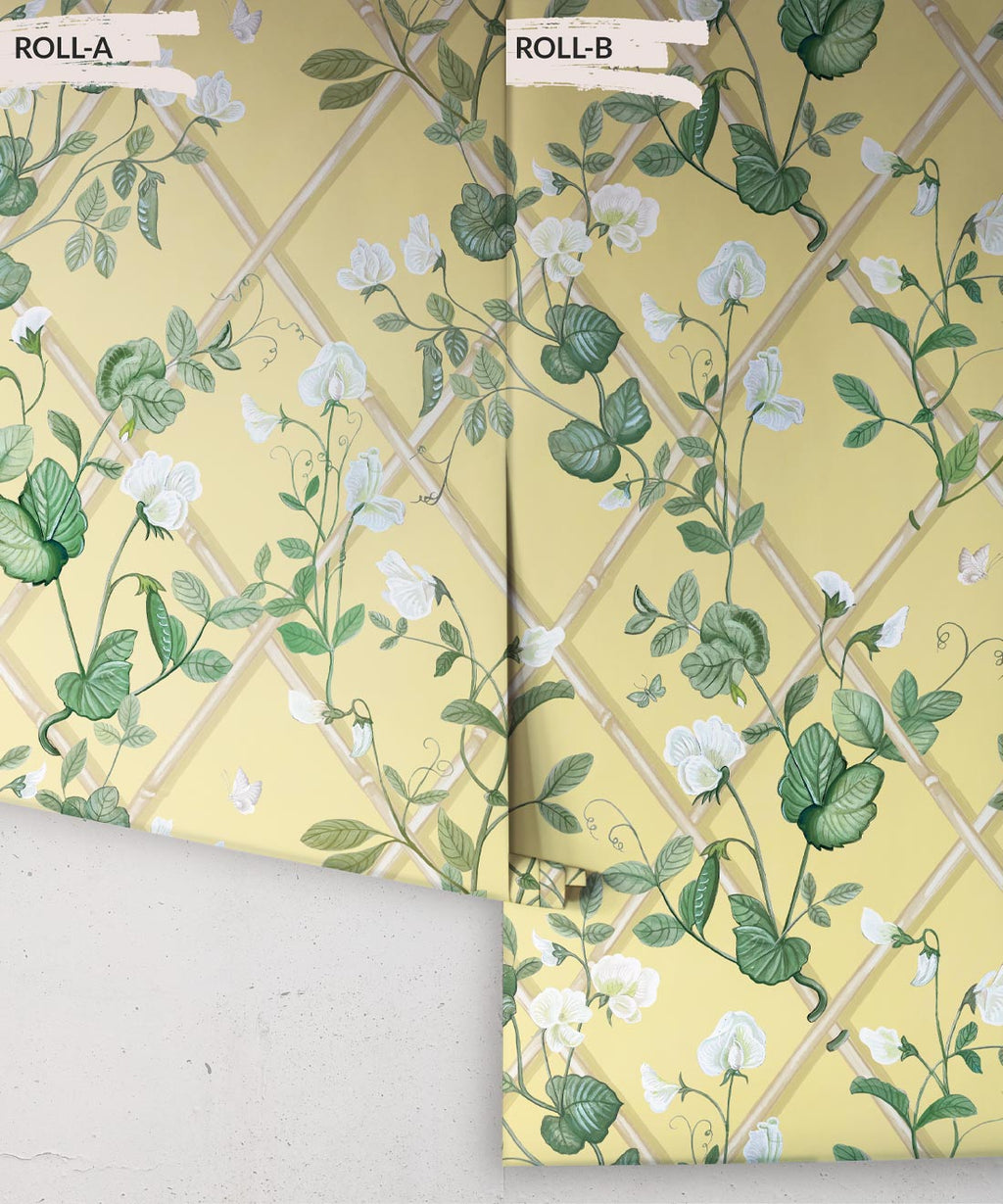 Grande Climbing Sweet Pea Wallpaper, Rattan & Cane