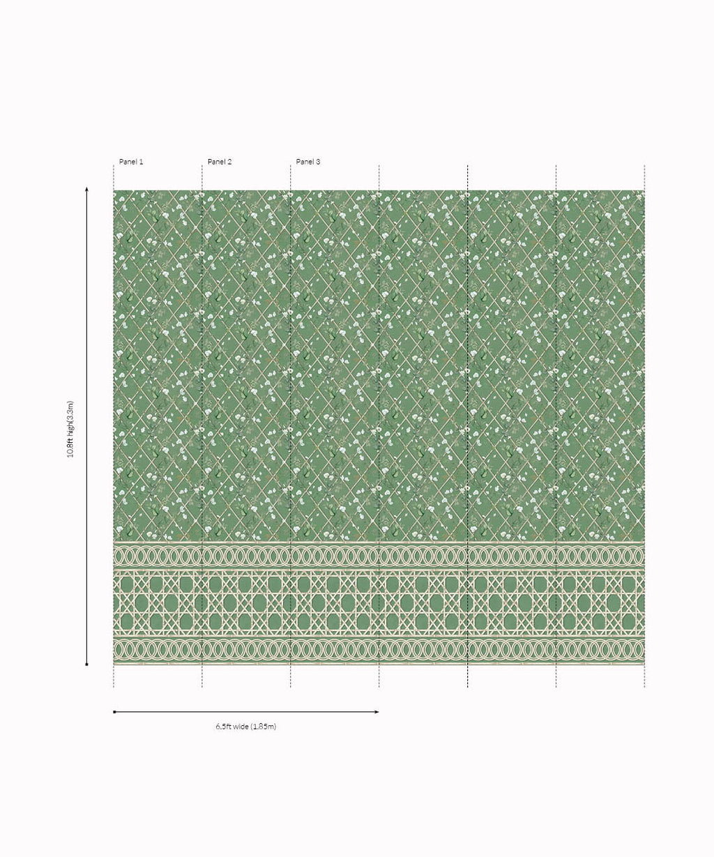 Climbing Sweet Pea Frieze Mural, Dark Green & Cane