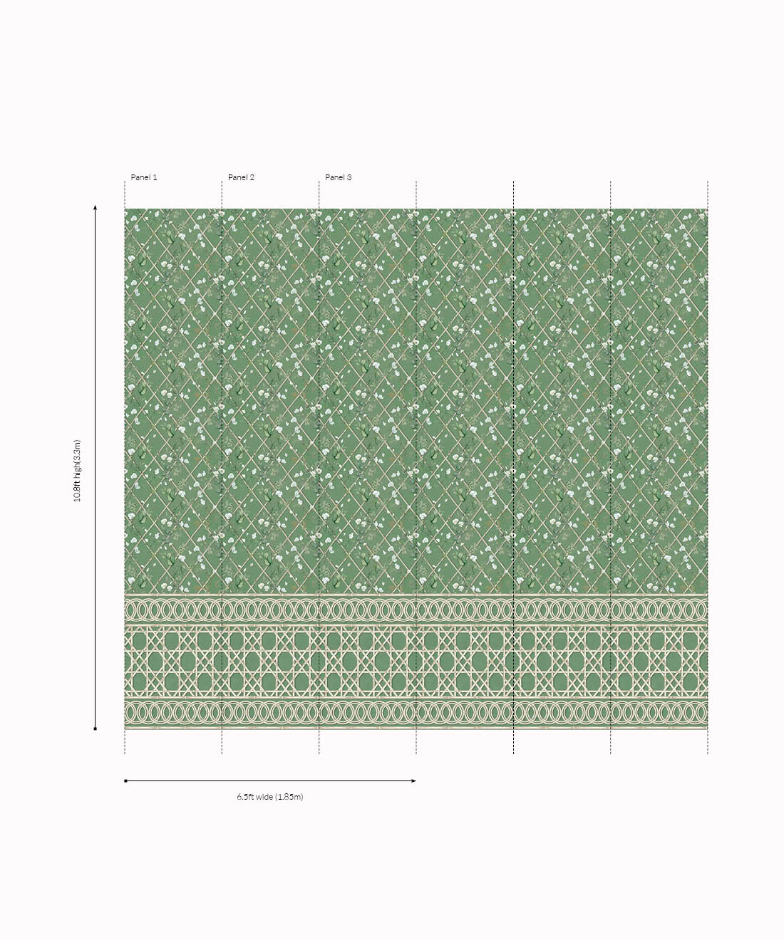 Climbing Sweet Pea Frieze Mural, Dark Green & Cane