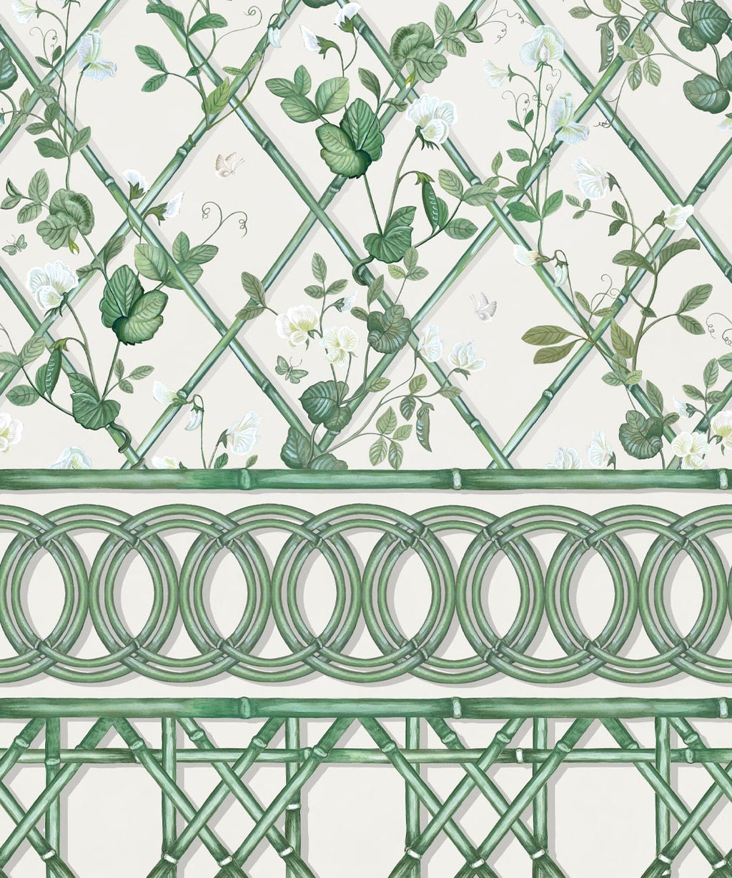 Climbing Sweet Pea Frieze Mural, Irish Linen