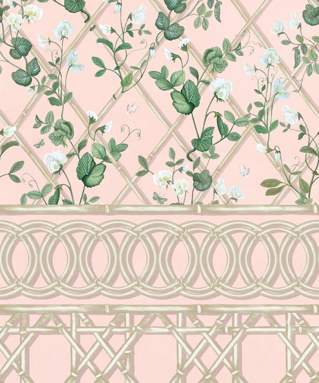 Climbing Sweet Pea Frieze Mural, Pink