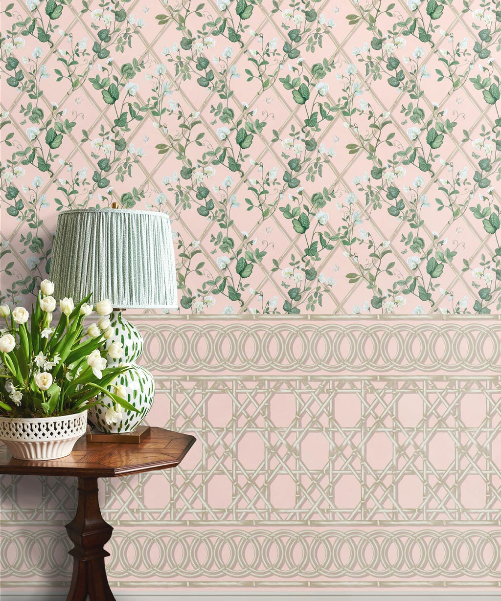 Climbing Sweet Pea Frieze Mural, Pink