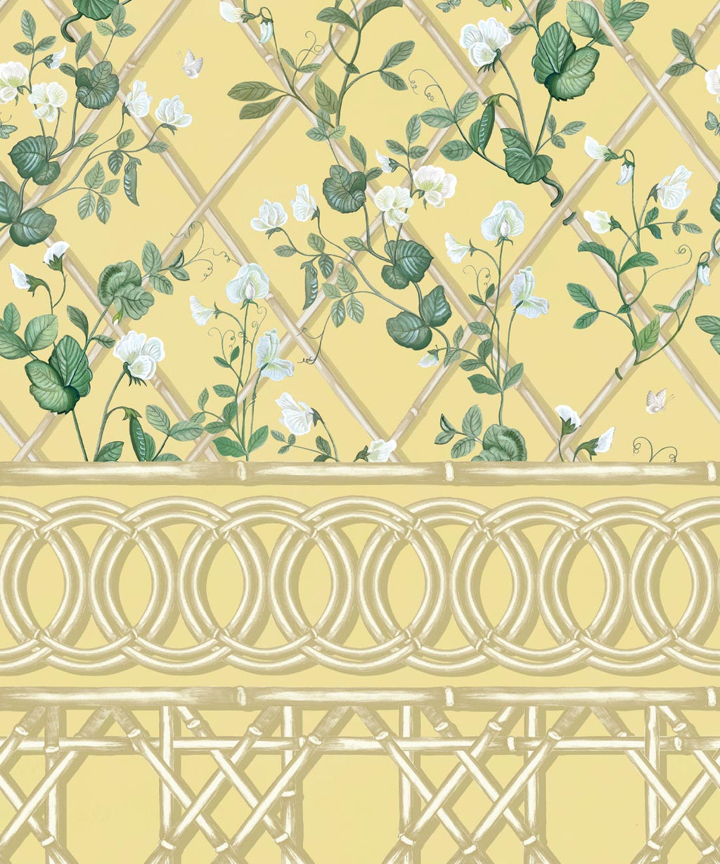 Climbing Sweet Pea Frieze Mural, Rattan & Cane