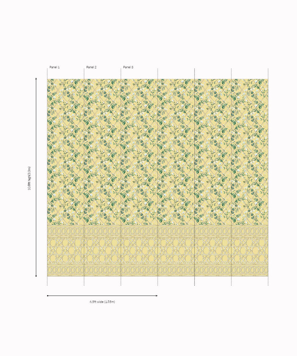 Climbing Sweet Pea Frieze Mural, Rattan & Cane