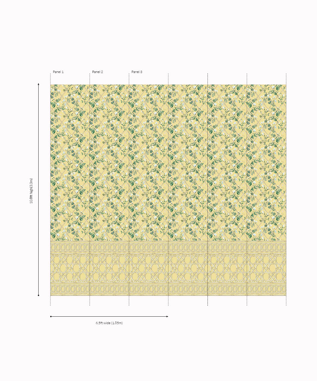 Climbing Sweet Pea Frieze Mural, Rattan & Cane
