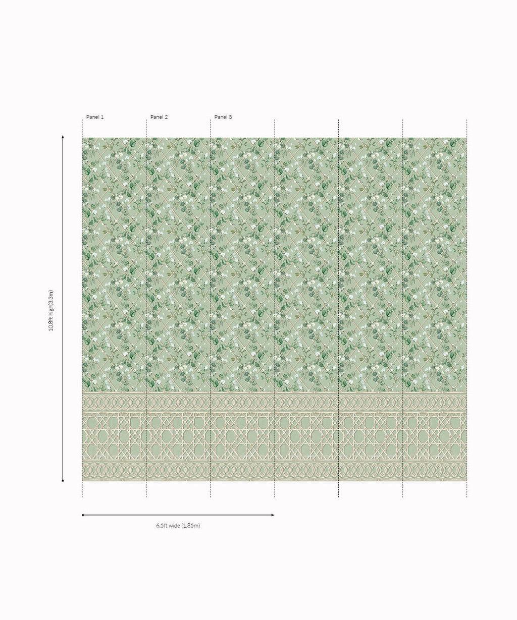 Climbing Sweet Pea Frieze Mural, Sage & Cane