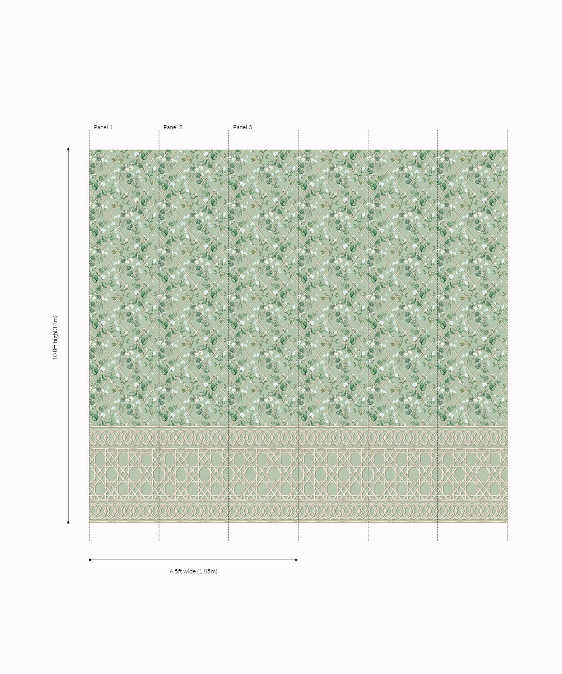 Climbing Sweet Pea Frieze Mural, Sage & Cane