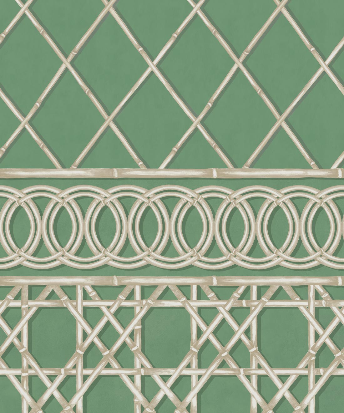 Colony Frieze Mural, Dark Green & Cane