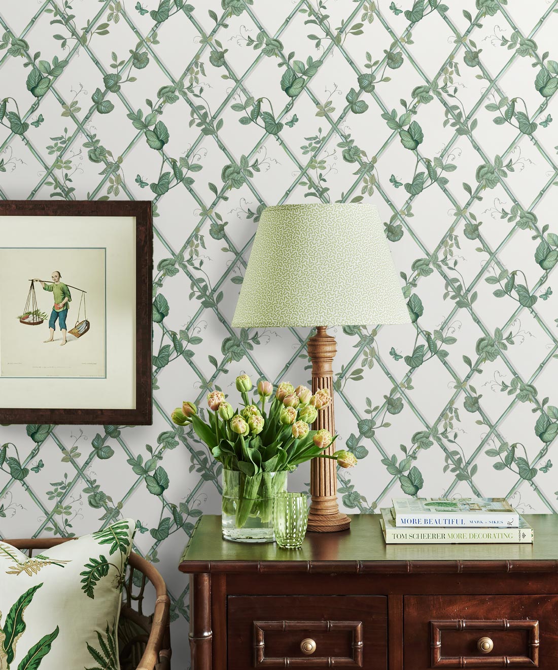 Petite Ivy Wallpaper, Irish Linen & Green