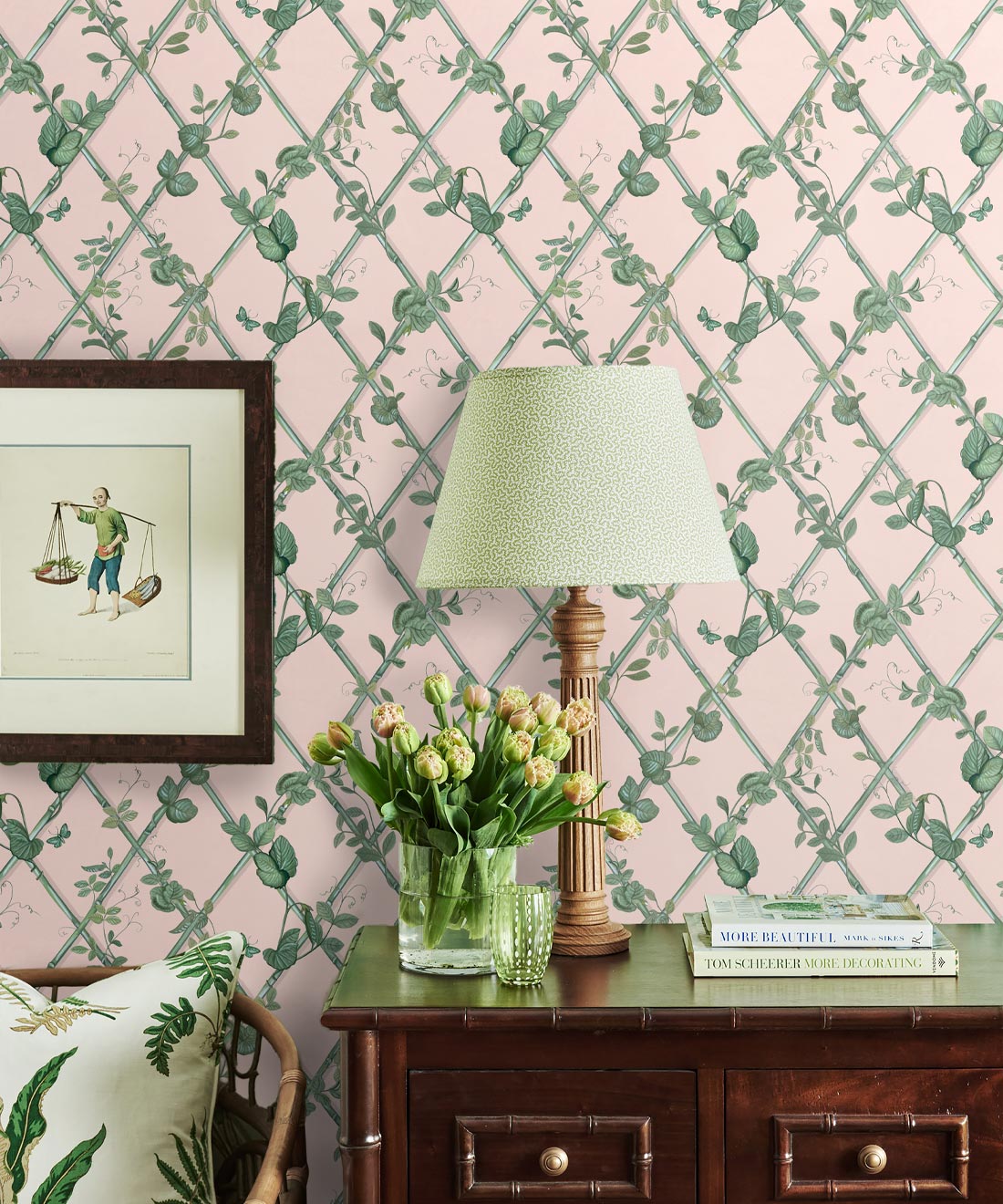 Petite Ivy Wallpaper, Pink & Green