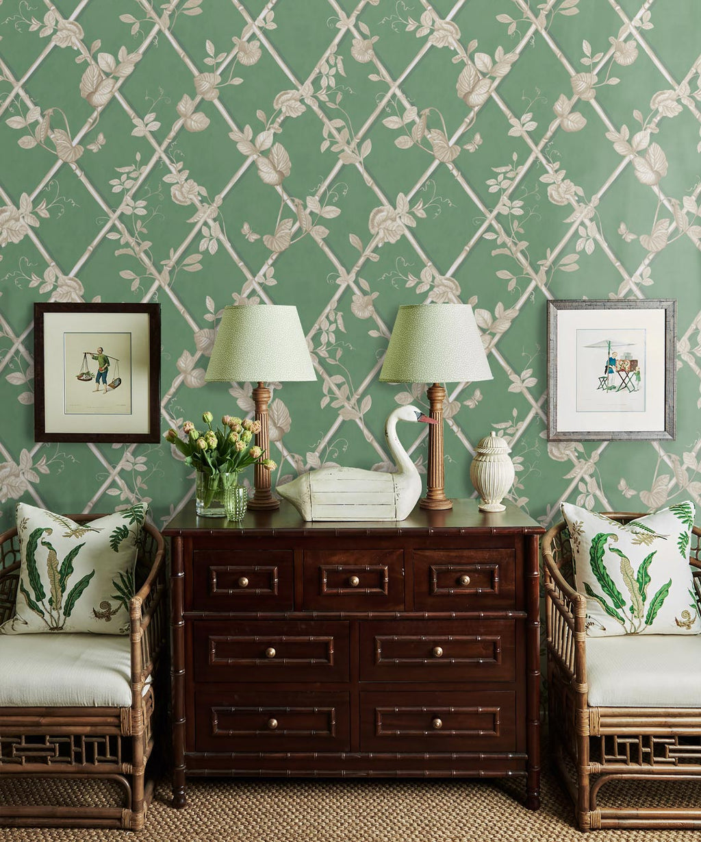 Grande Ivy Wallpaper, Dark Green & Cane