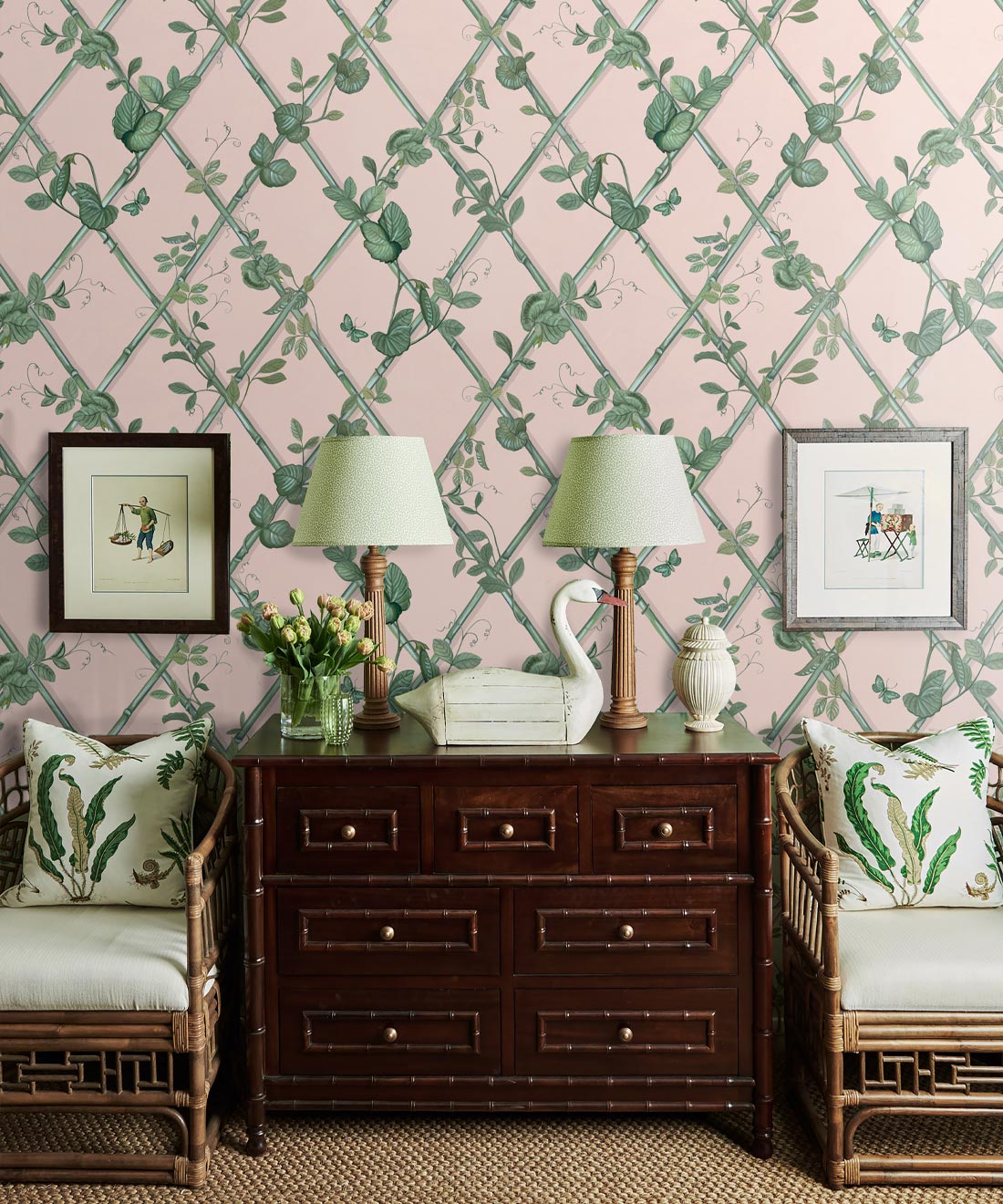 Grande Ivy Wallpaper, Pink & Green