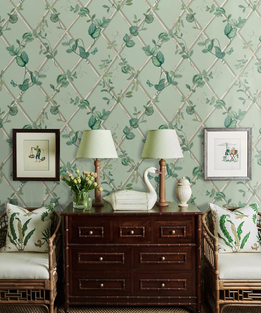 Grande Ivy Wallpaper, Sage & Cane
