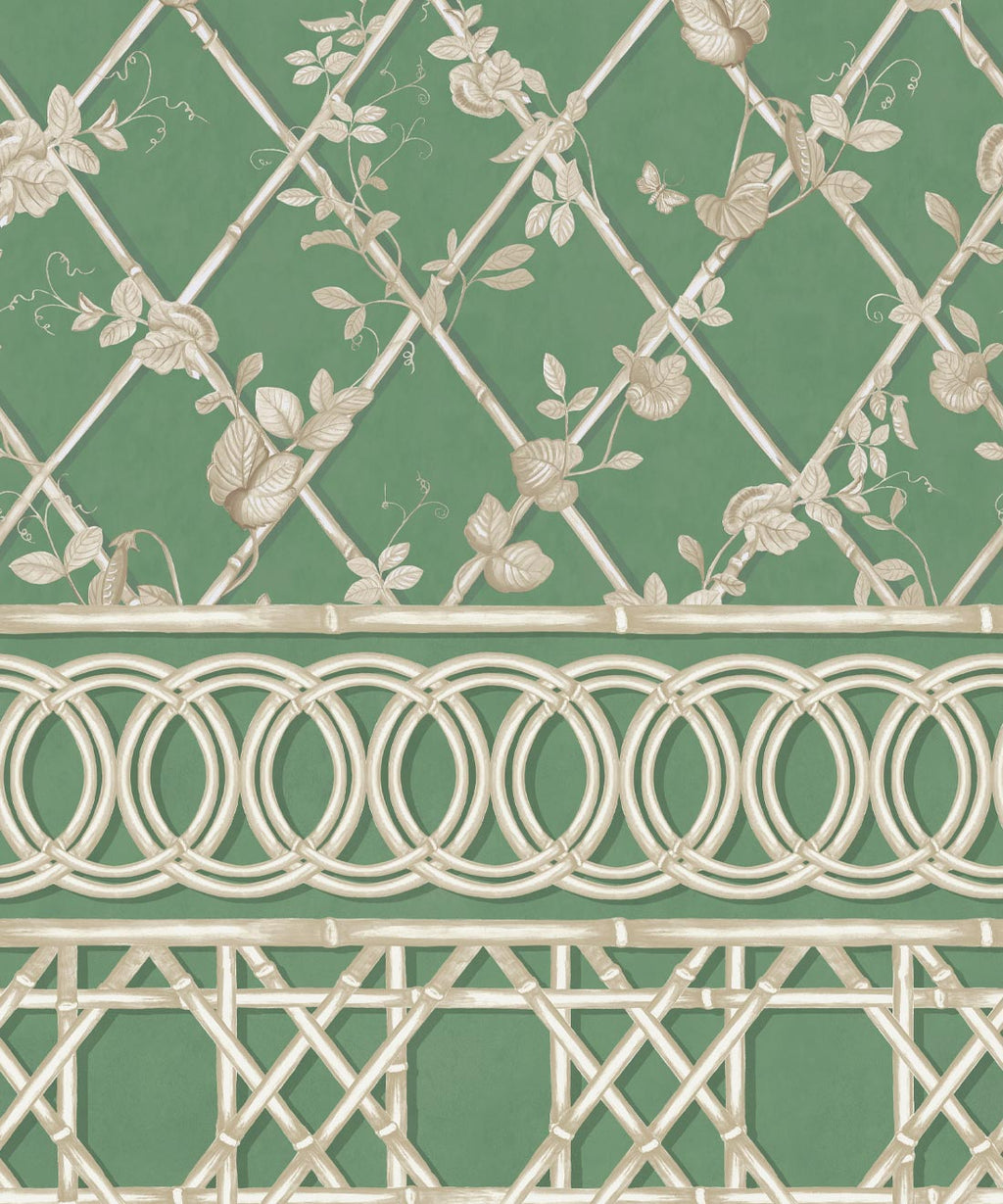 Ivy Frieze Mural, Dark Green & Cane