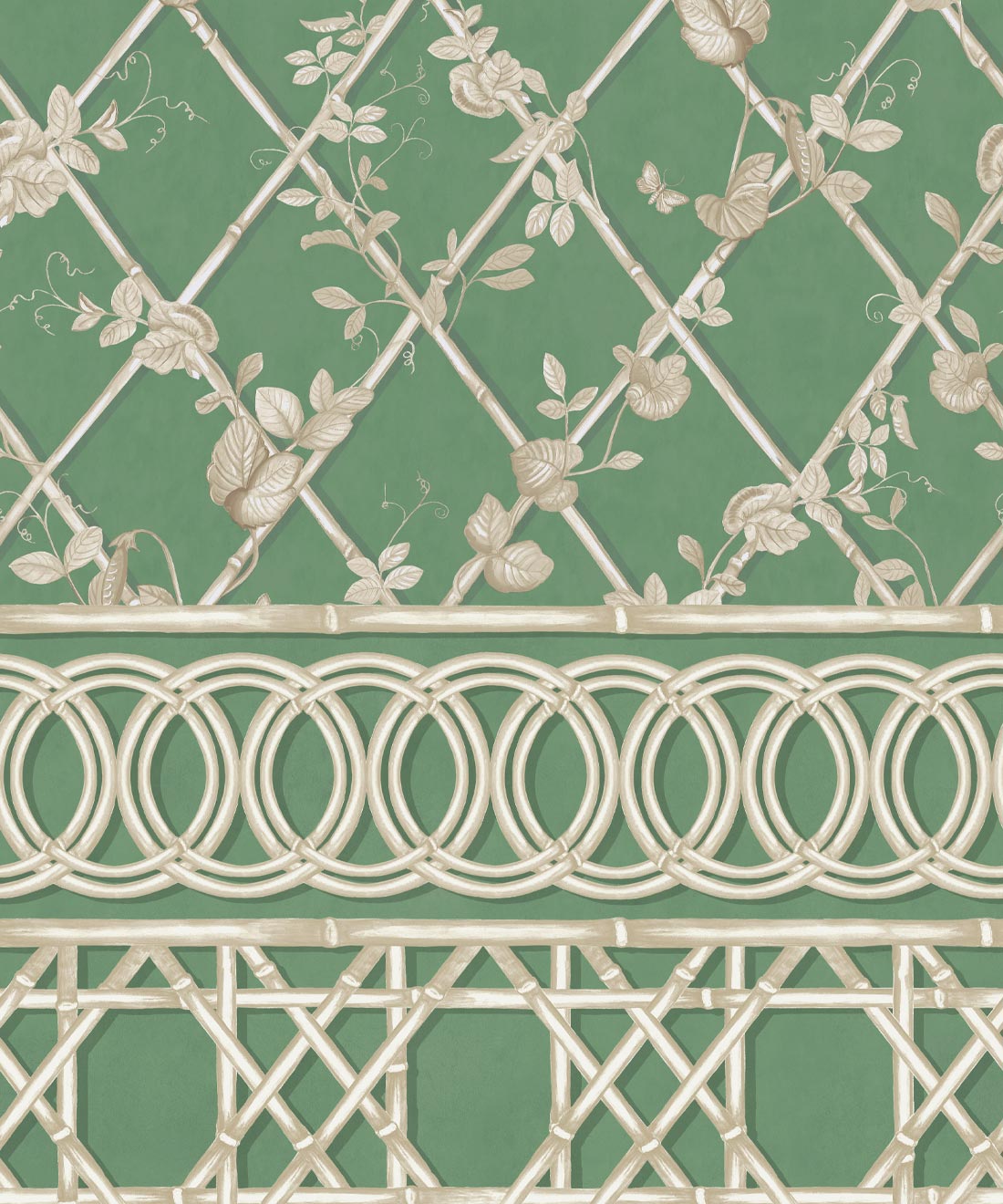 Ivy Frieze Mural, Dark Green & Cane