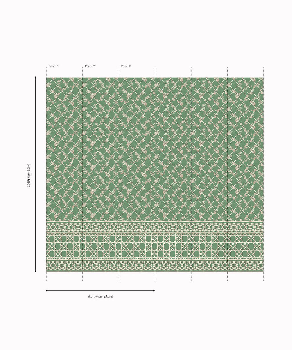Ivy Frieze Mural, Dark Green & Cane