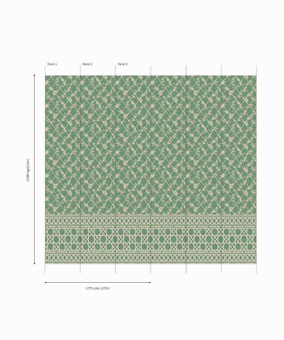 Ivy Frieze Mural, Dark Green & Cane