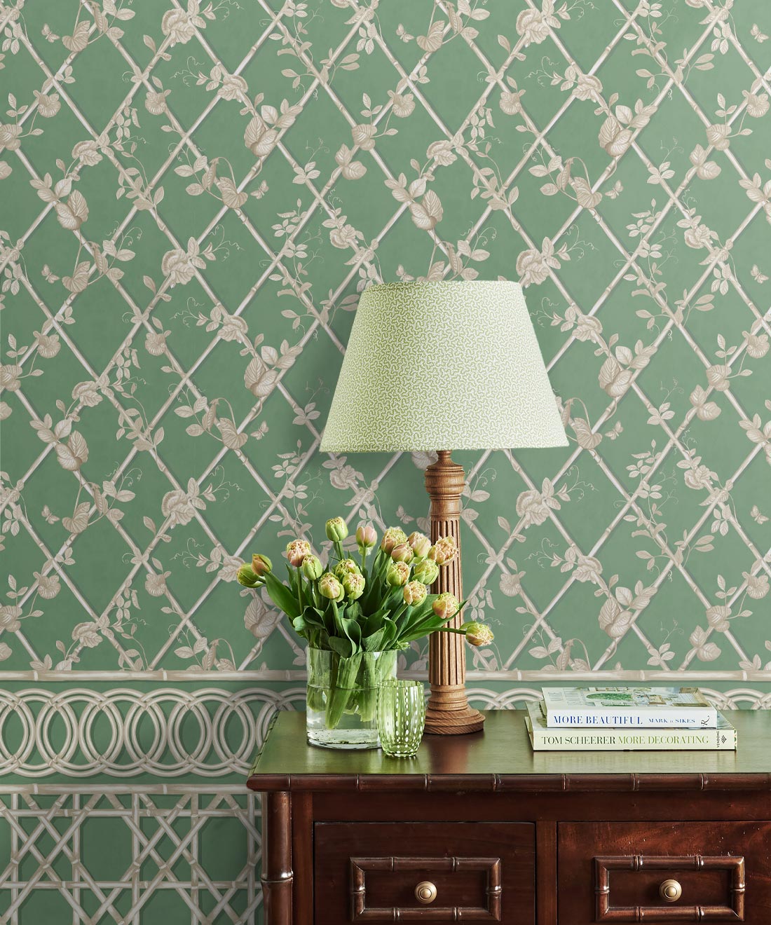 Ivy Frieze Mural, Dark Green & Cane