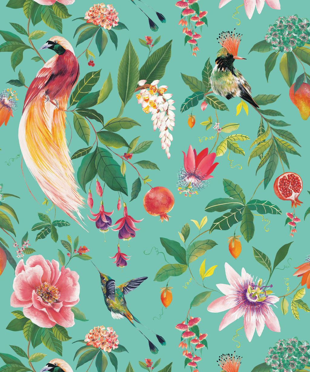 Gardenia Wallpaper, Aqua