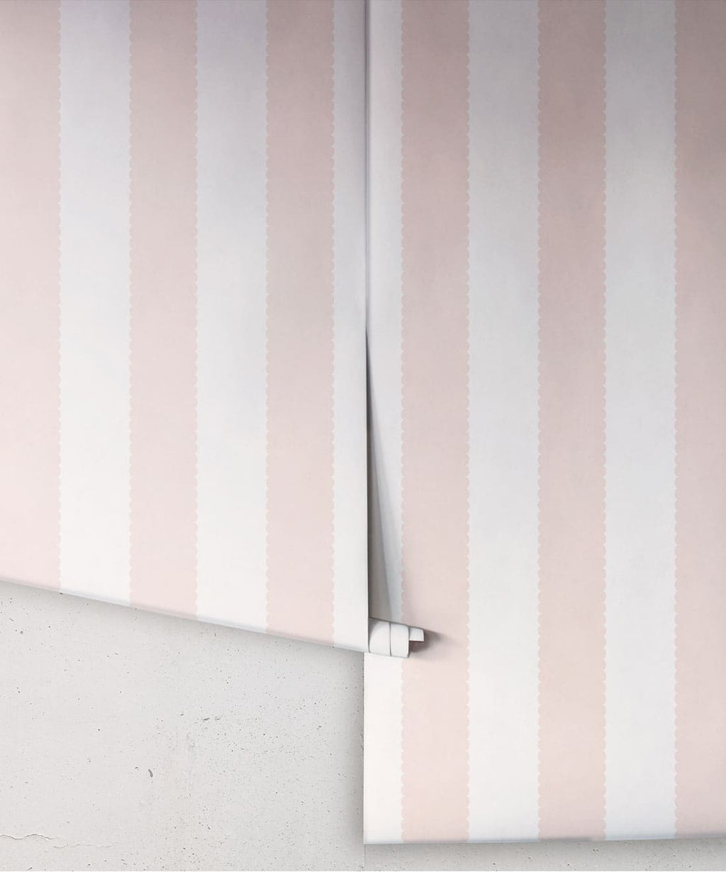 Scallop Stripe Wallpaper, Antique Rose