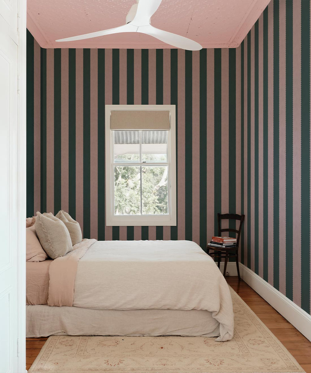Scallop Stripe Wallpaper, Ruby