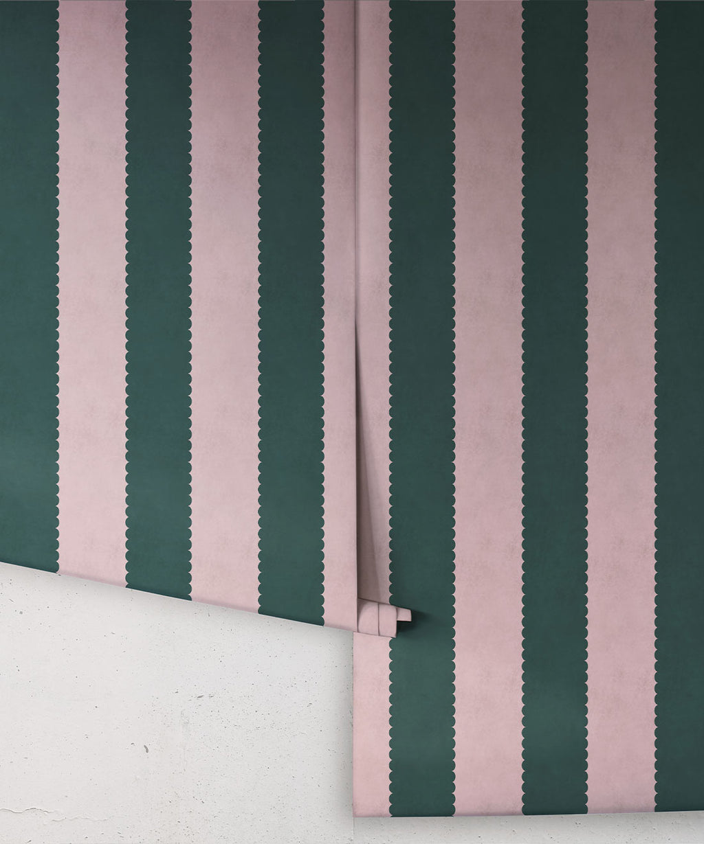 Scallop Stripe Wallpaper, Ruby