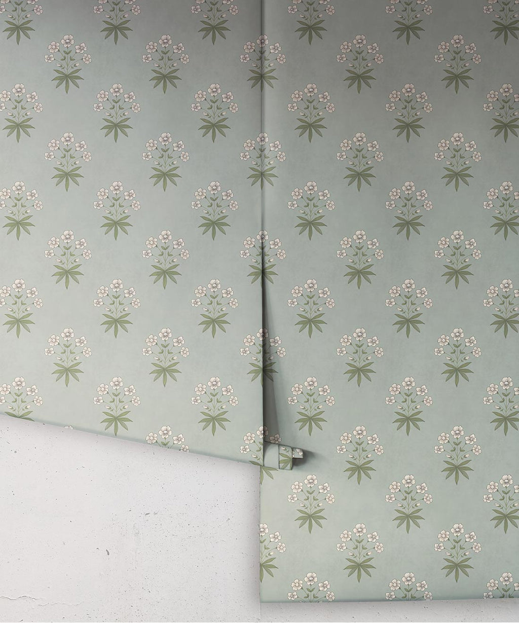 Geranium Wallpaper, Duck Egg
