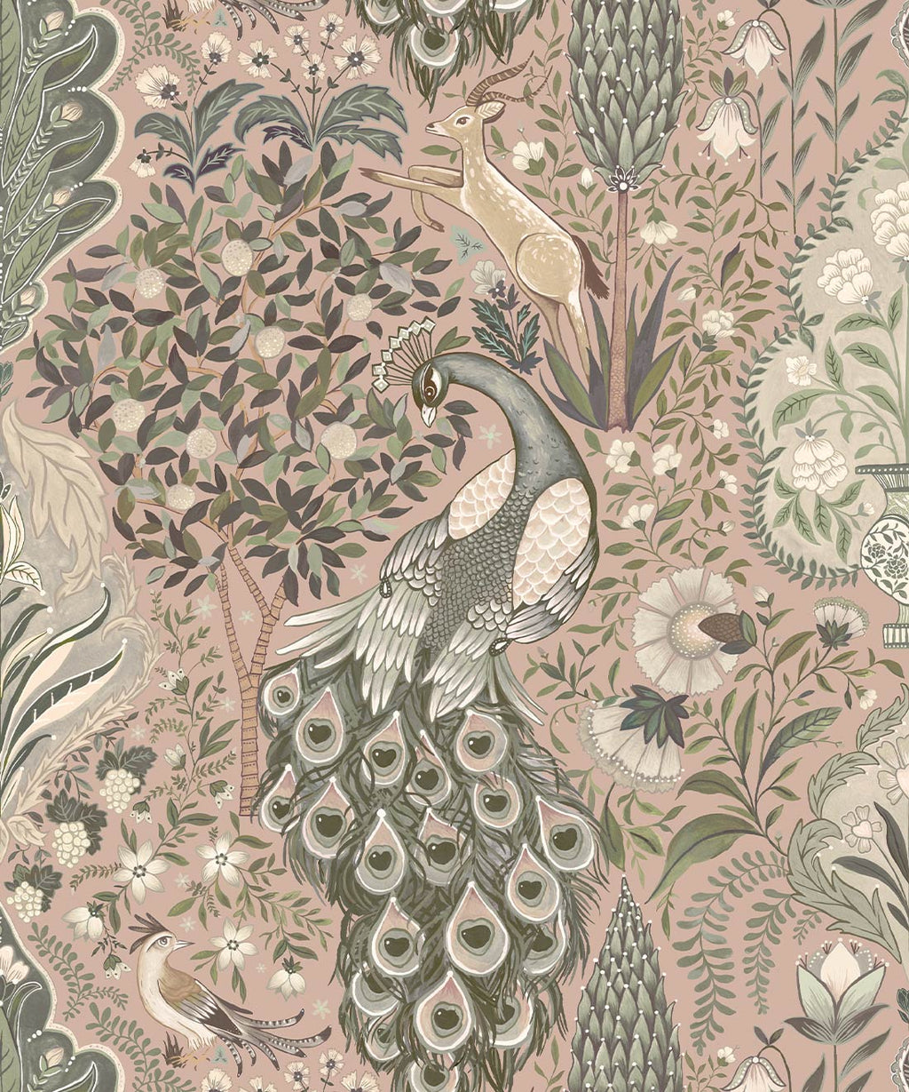 Peacock Garden Wallpaper, Antique Rose