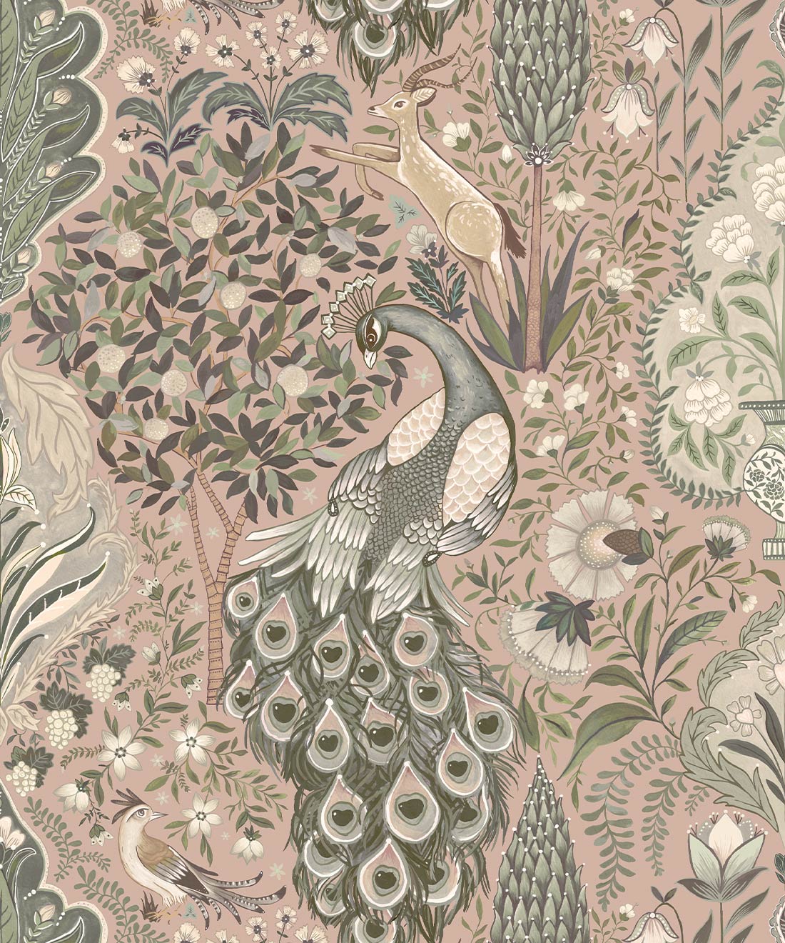 Peacock Garden Wallpaper, Antique Rose