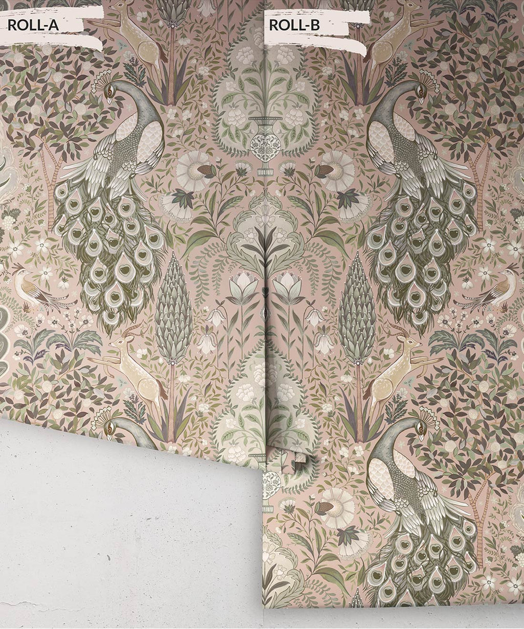 Peacock Garden Wallpaper, Antique Rose