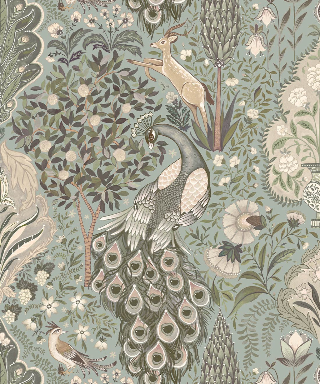 Peacock Garden Wallpaper, Duck Egg