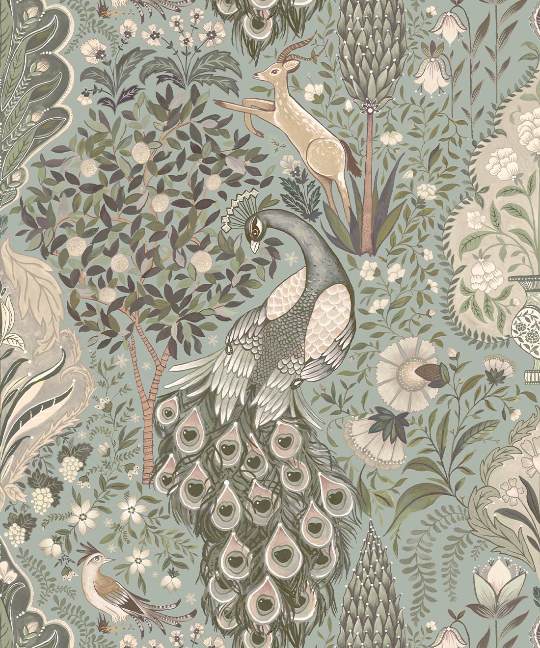 Peacock Garden Wallpaper, Duck Egg