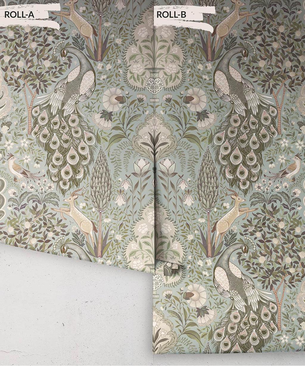 Peacock Garden Wallpaper, Duck Egg