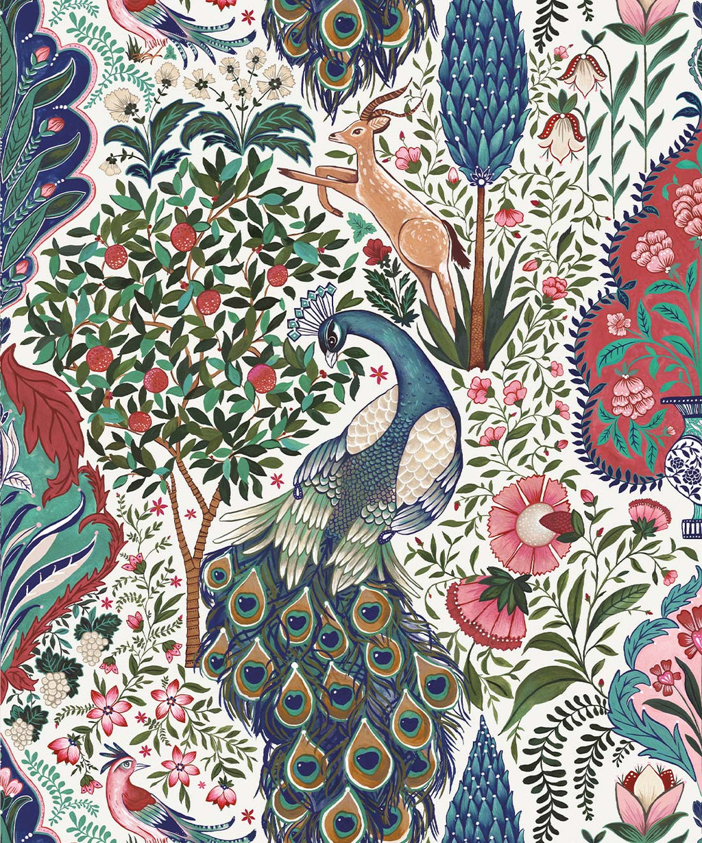 Peacock Garden Wallpaper, Ruby