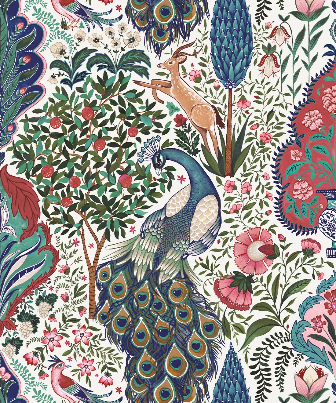 Peacock Garden Wallpaper, Ruby