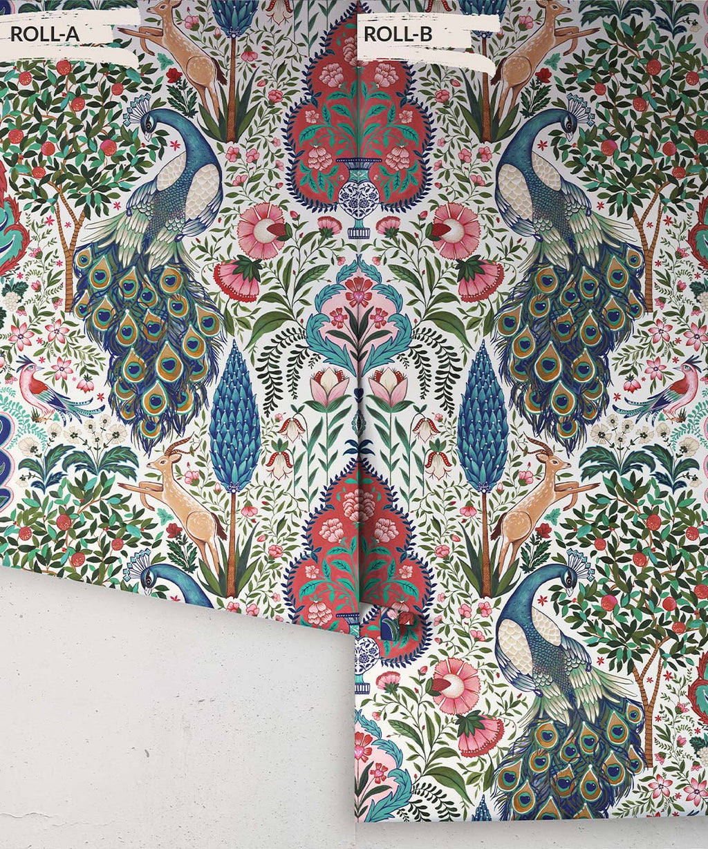 Peacock Garden Wallpaper, Ruby