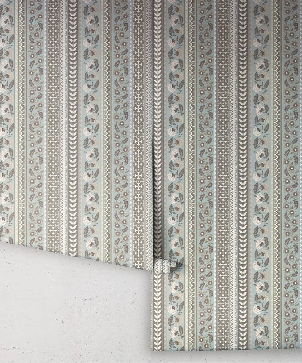 Ribbon Wallpaper, Duck Egg