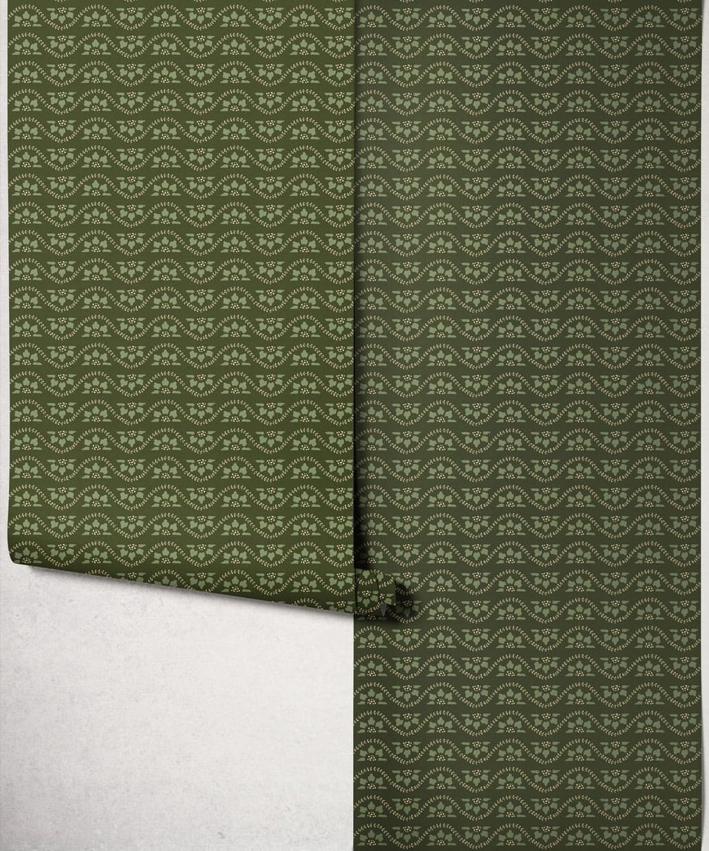 Rosette Wallpaper, Olive
