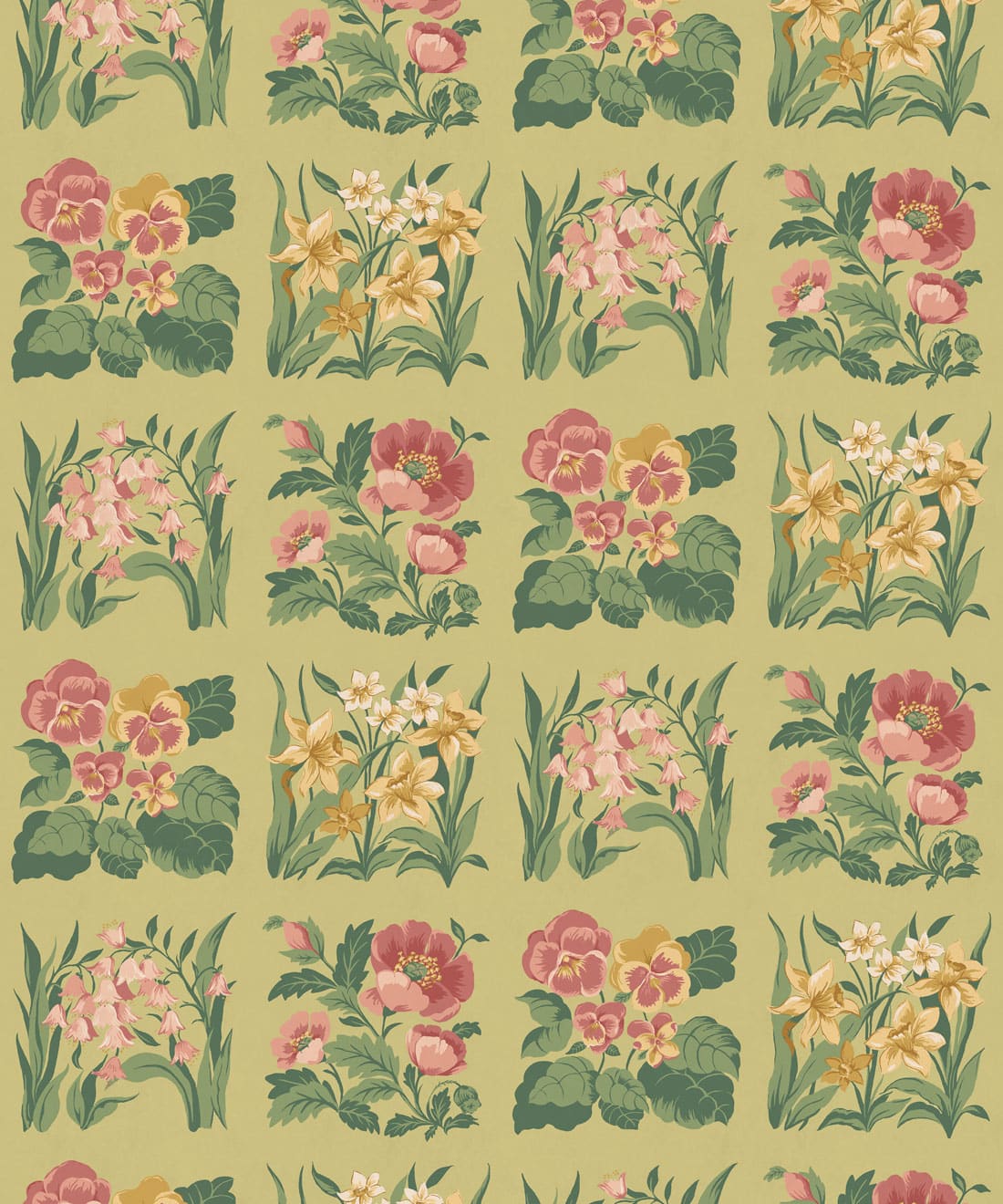 Flower Patch Wallpaper, Chartreuse