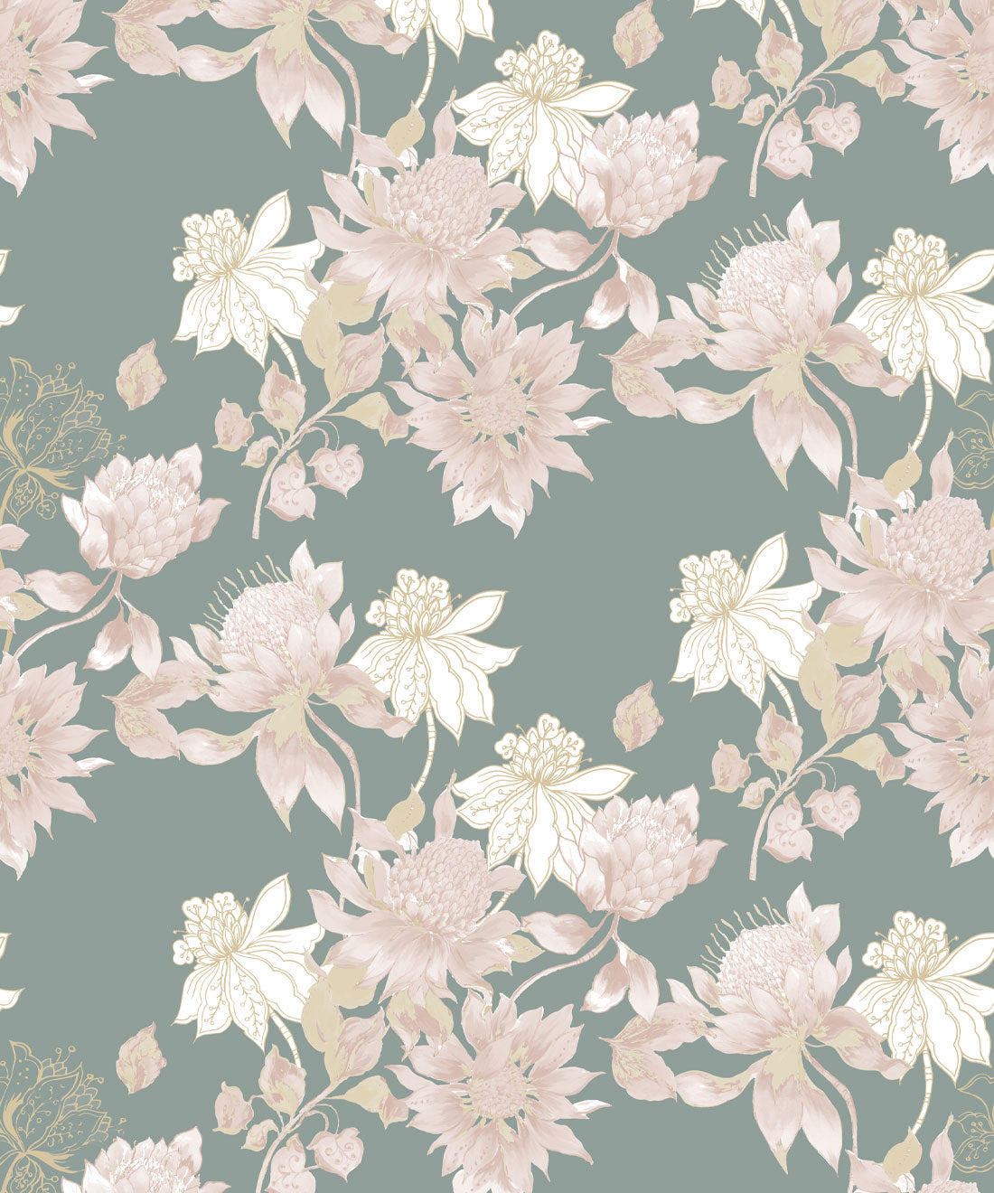 Protea Wallpaper, Olive Grove