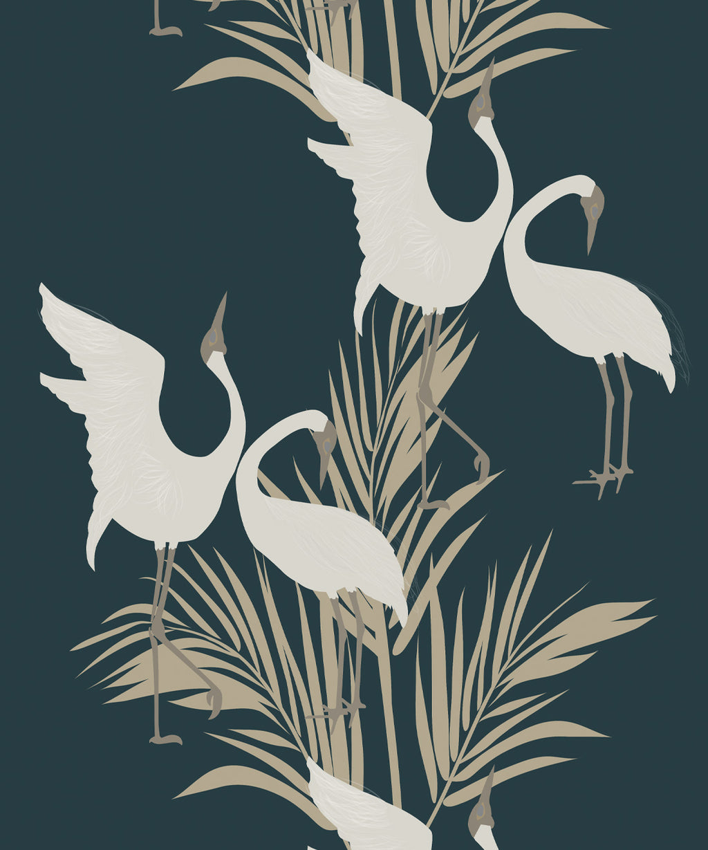 Dancing Brolgas Wallpaper, Forest Green