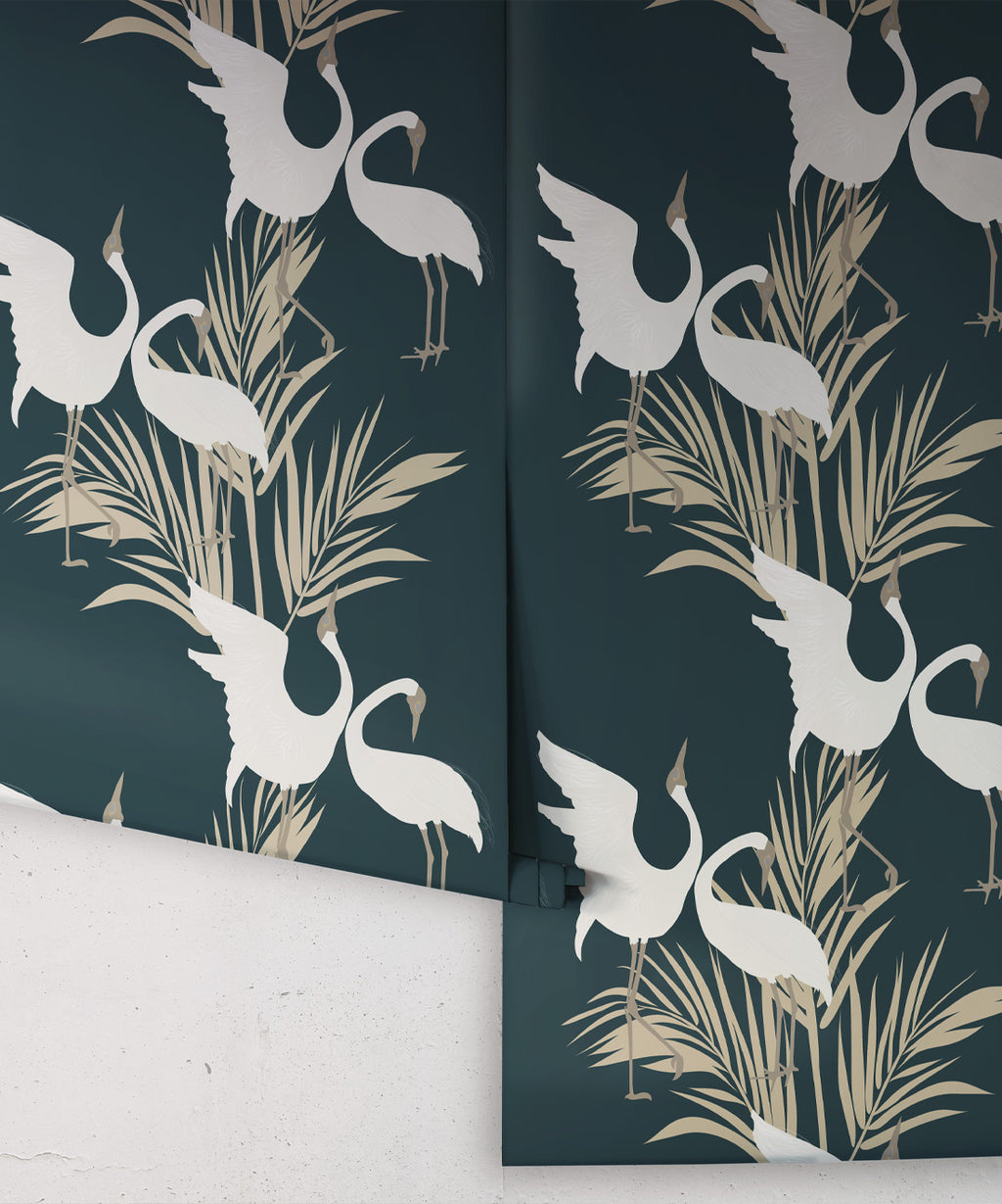 Dancing Brolgas Wallpaper, Forest Green