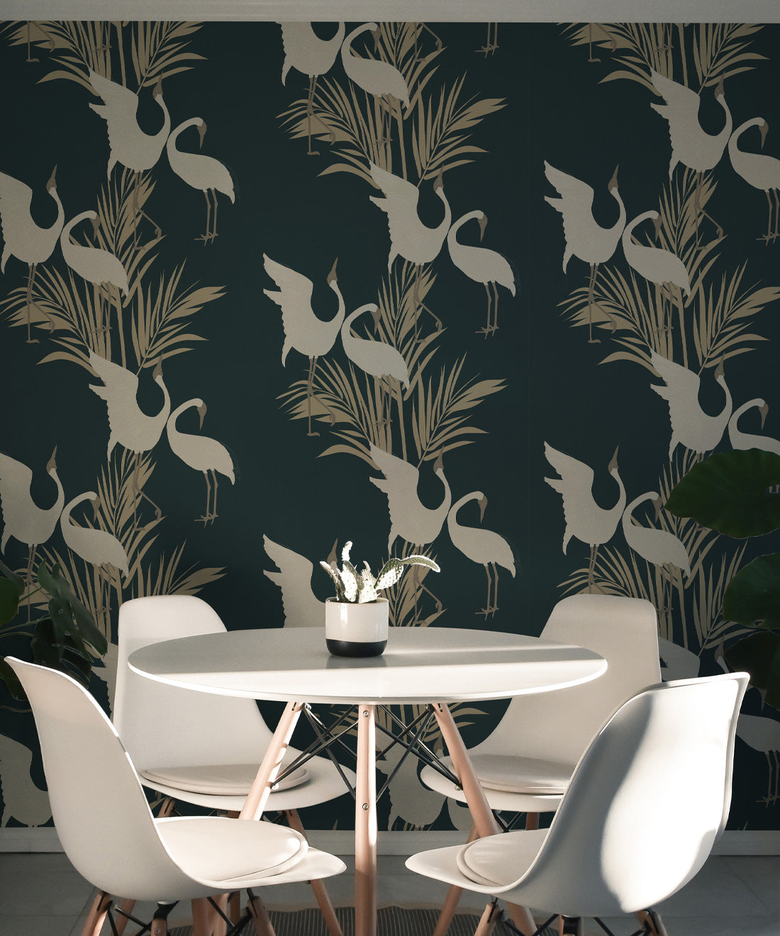 Dancing Brolgas Wallpaper, Forest Green