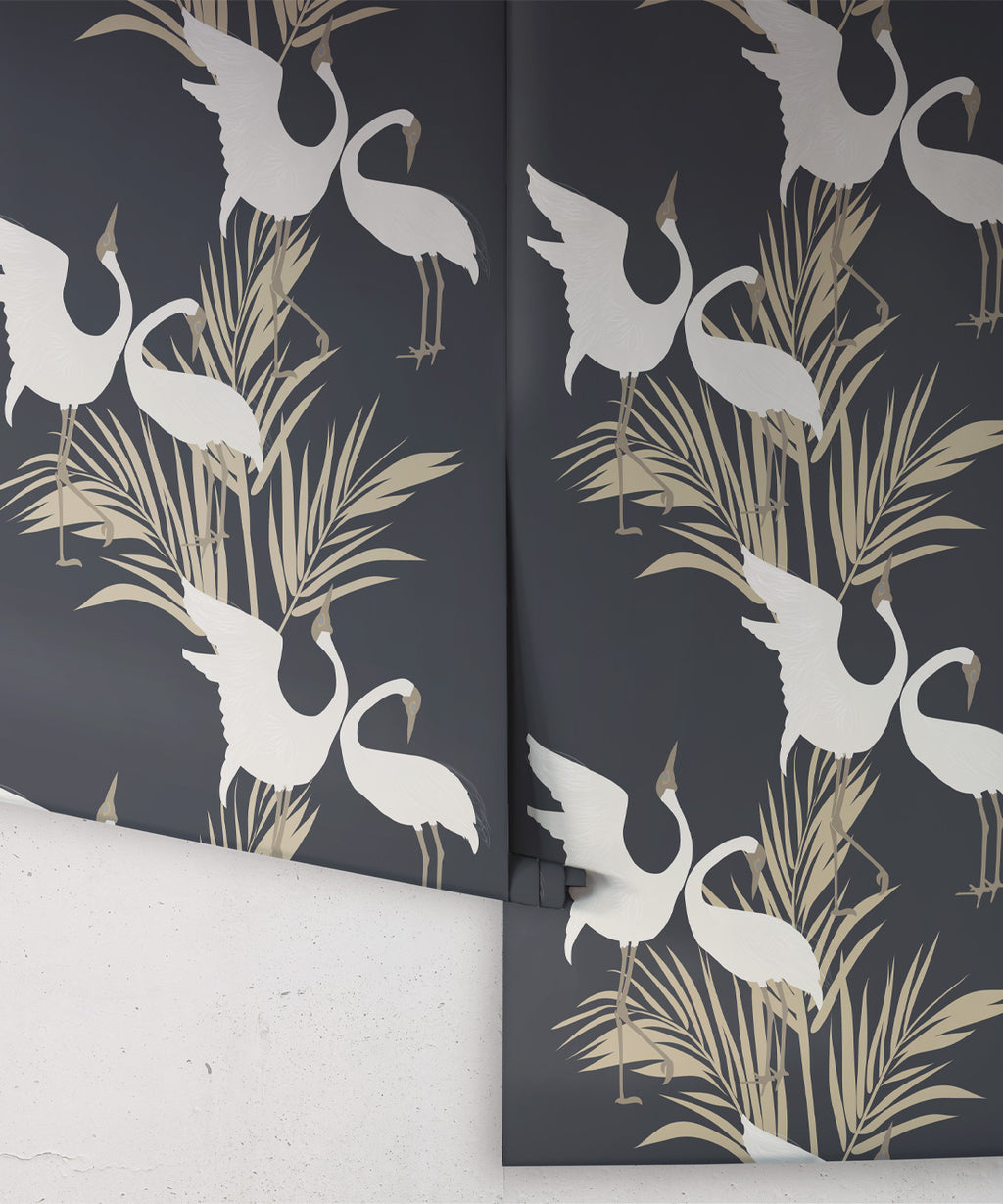 Dancing Brolgas Wallpaper, Indigo
