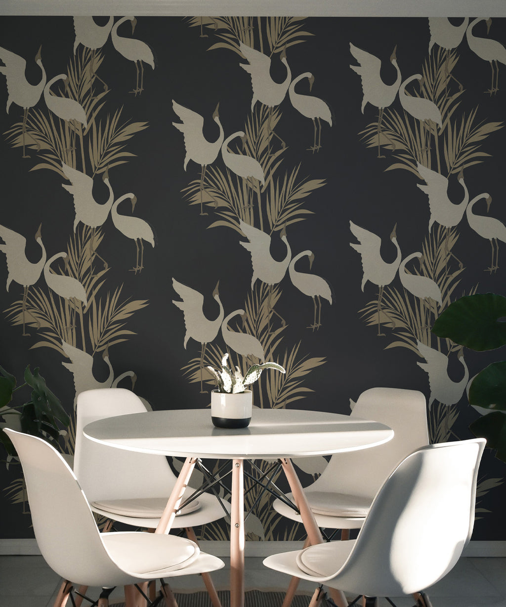 Dancing Brolgas Wallpaper, Indigo