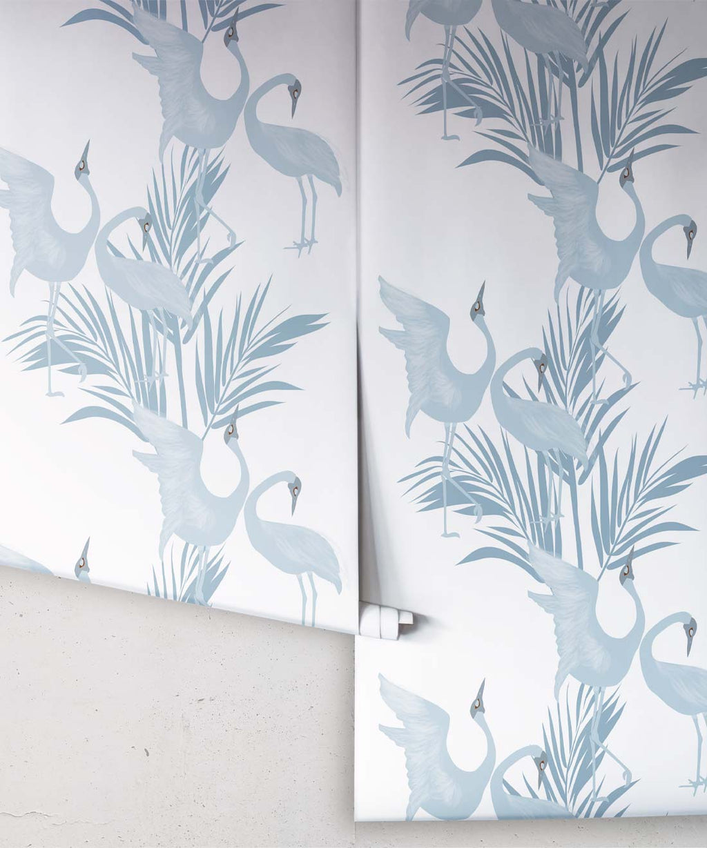Dancing Brolgas Wallpaper, Powder Blue